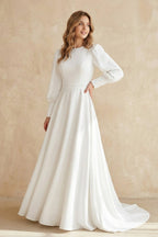 Diamond White Chiffon A-Line Wedding Dress with Sweep Train