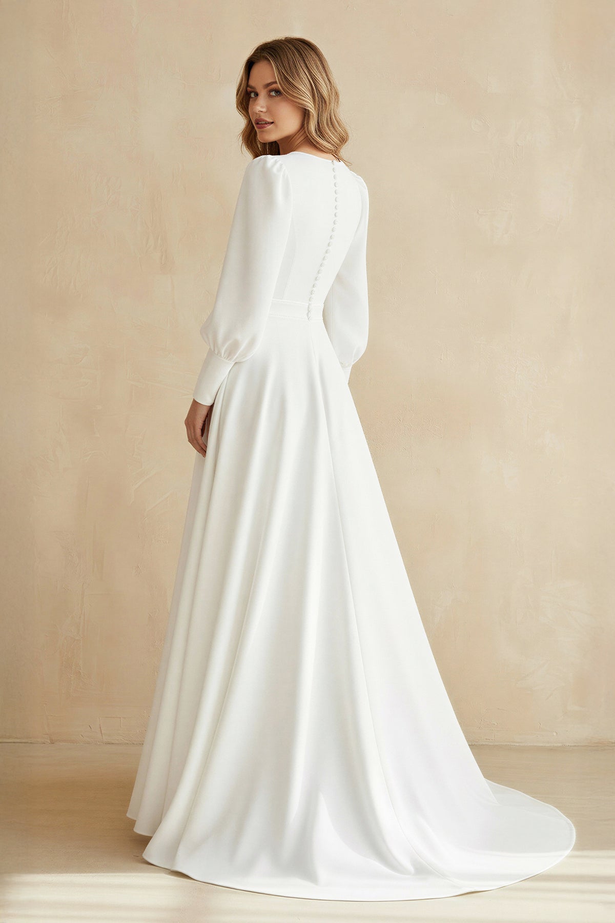 Diamond White Chiffon A-Line Wedding Dress with Sweep Train