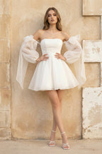 Diamond White A-Line Wedding Dress with Strapless Neckline and Floor Length