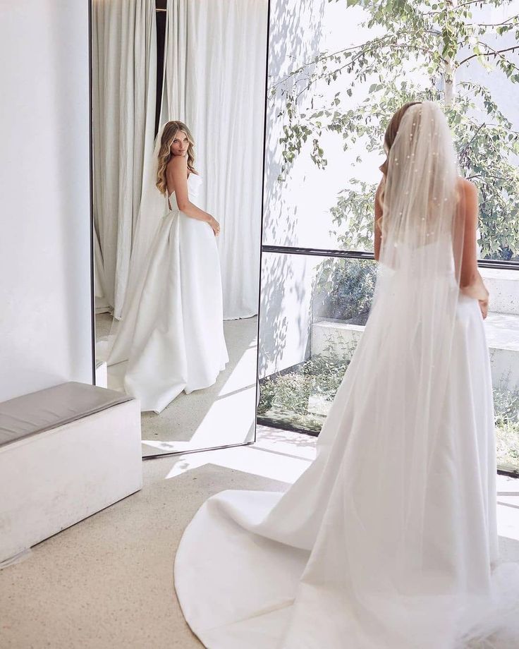 Diamond White Satin A-Line Wedding Dress with Strapless Neckline and Slit