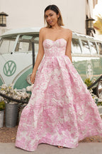 A-Line Sweetheart Floral Printed Long Formal Prom Gown