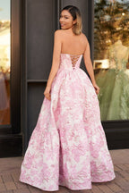 A-Line Sweetheart Floral Printed Long Formal Prom Gown