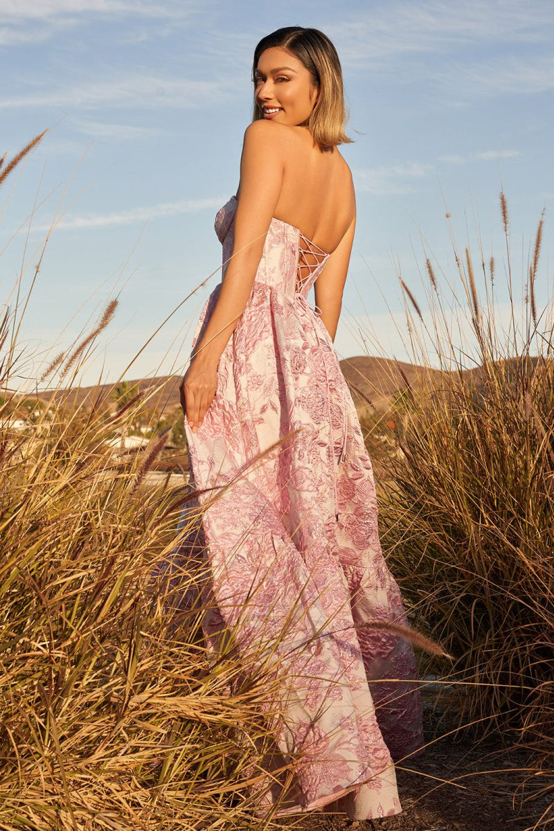 A-Line Sweetheart Floral Printed Long Formal Prom Gown
