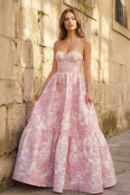 A-Line Sweetheart Floral Printed Long Formal Prom Gown