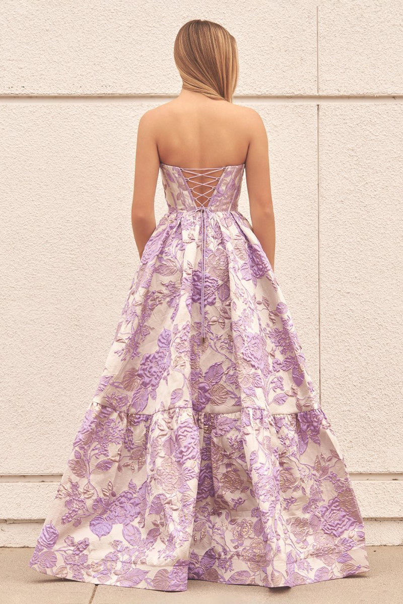 A-Line Sweetheart Floral Printed Long Formal Prom Gown