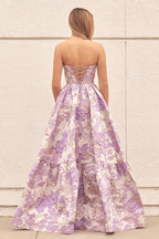 A-Line Sweetheart Floral Printed Long Formal Prom Gown