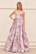 A-Line Sweetheart Floral Printed Long Formal Prom Gown