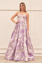 A-Line Sweetheart Floral Printed Long Formal Prom Gown