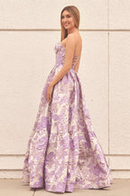 A-Line Sweetheart Floral Printed Long Formal Prom Gown