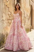 A-Line Sweetheart Floral Printed Long Formal Prom Gown