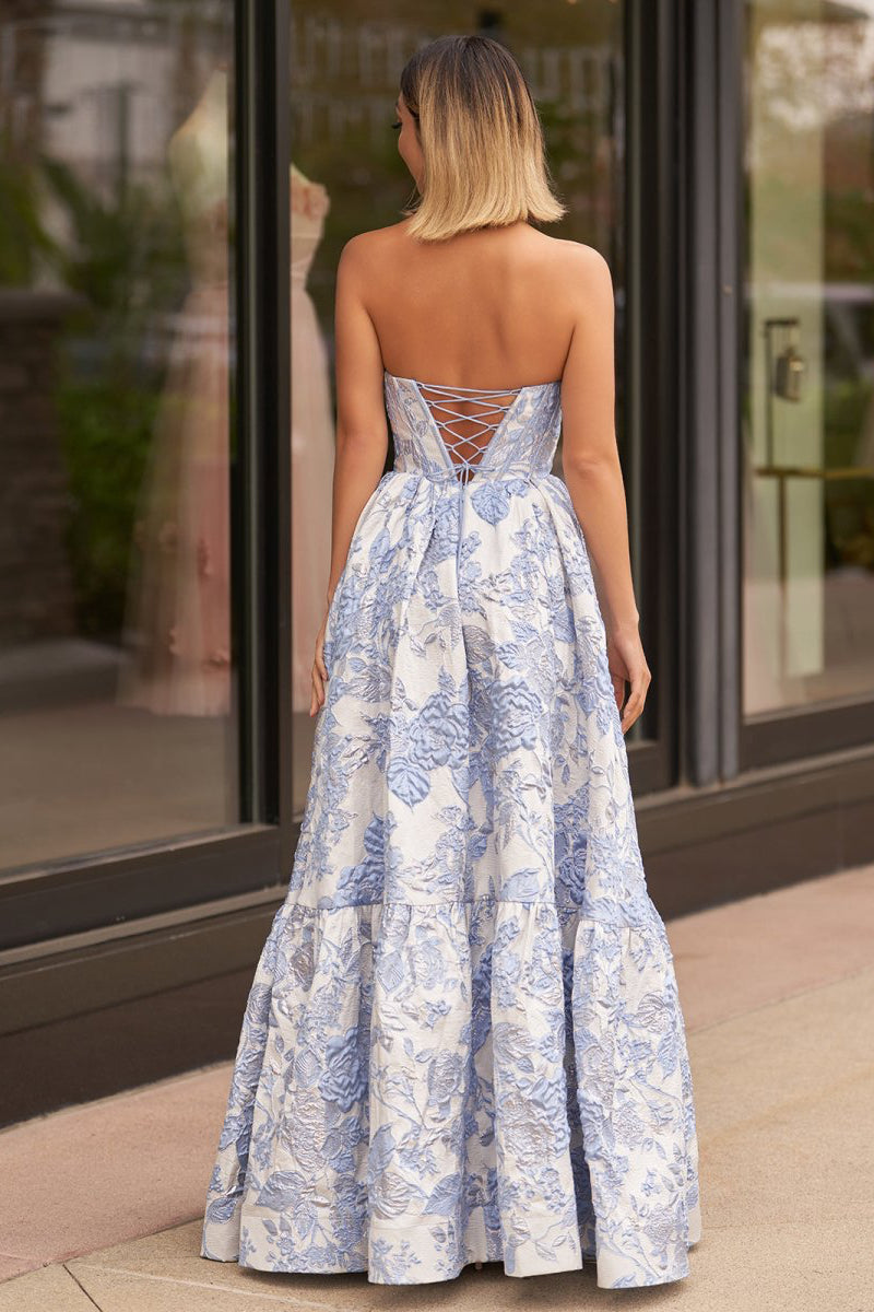 A-Line Sweetheart Floral Printed Long Formal Prom Gown