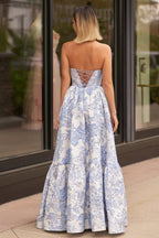 A-Line Sweetheart Floral Printed Long Formal Prom Gown
