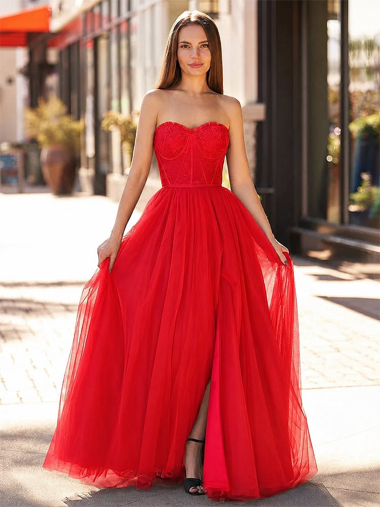 Yvaine Iris Red front view prom dress
