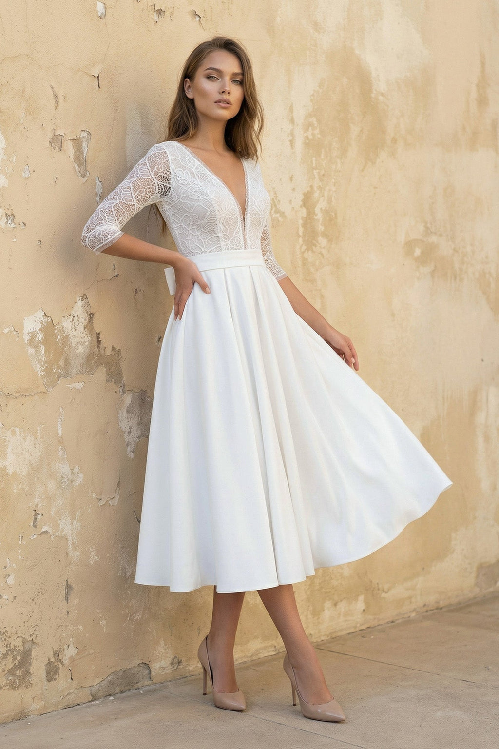 Aurelia Nell Diamond White front view wedding dress