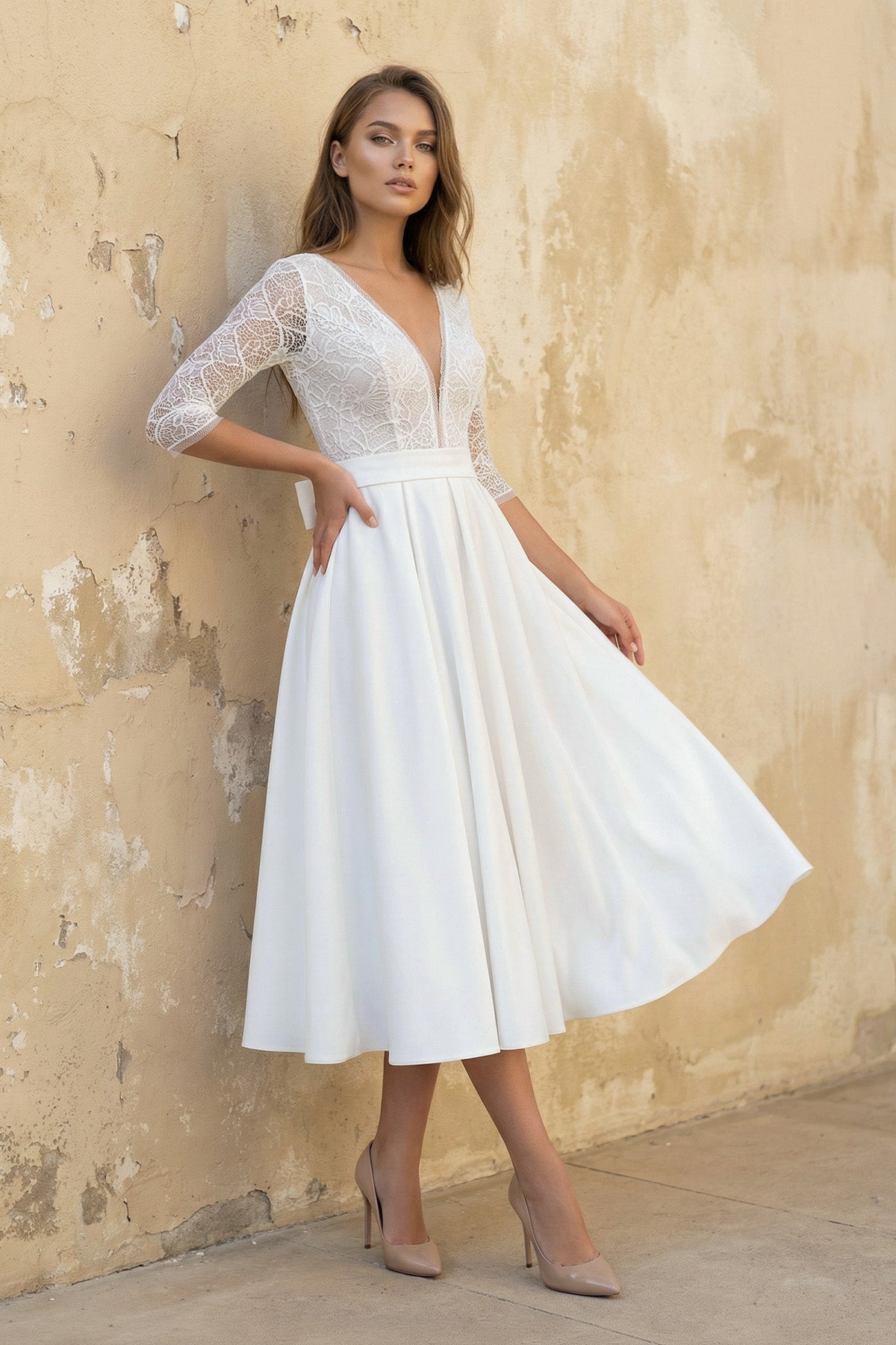 Aurelia Nell Diamond White front view wedding dress