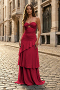 Yara Simone Burgundy front view prom dress