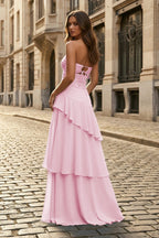 Yara Simone Rose Pink back view prom dress
