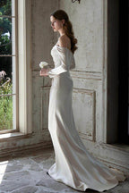 Elegant Sheath Column Sweep Brush Train Satin Wedding Dress 851237427674 Wedding Dress
