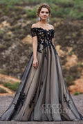 Elegant A Line Sweep Brush Train Tulle Gothic Wedding Dress Wedding Dress