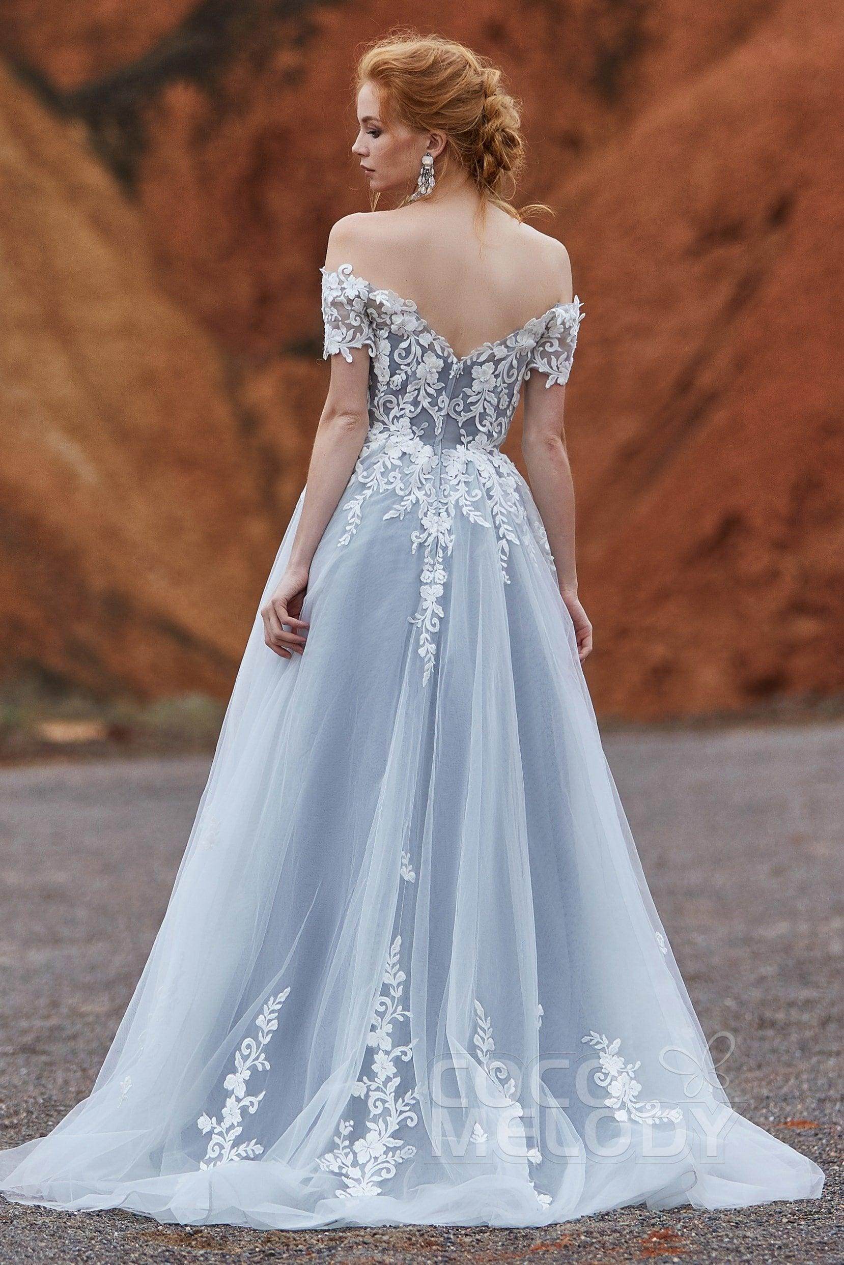Elegant A Line Sweep Brush Train Tulle Gothic Wedding Dress Wedding Dress