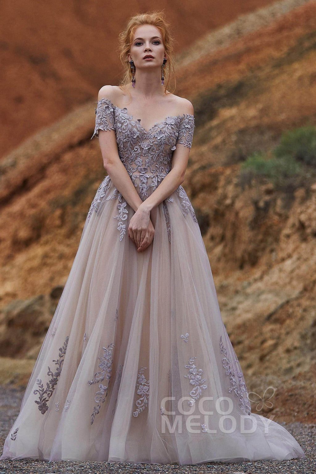 Elegant A Line Sweep Brush Train Tulle Gothic Wedding Dress Wedding Dress
