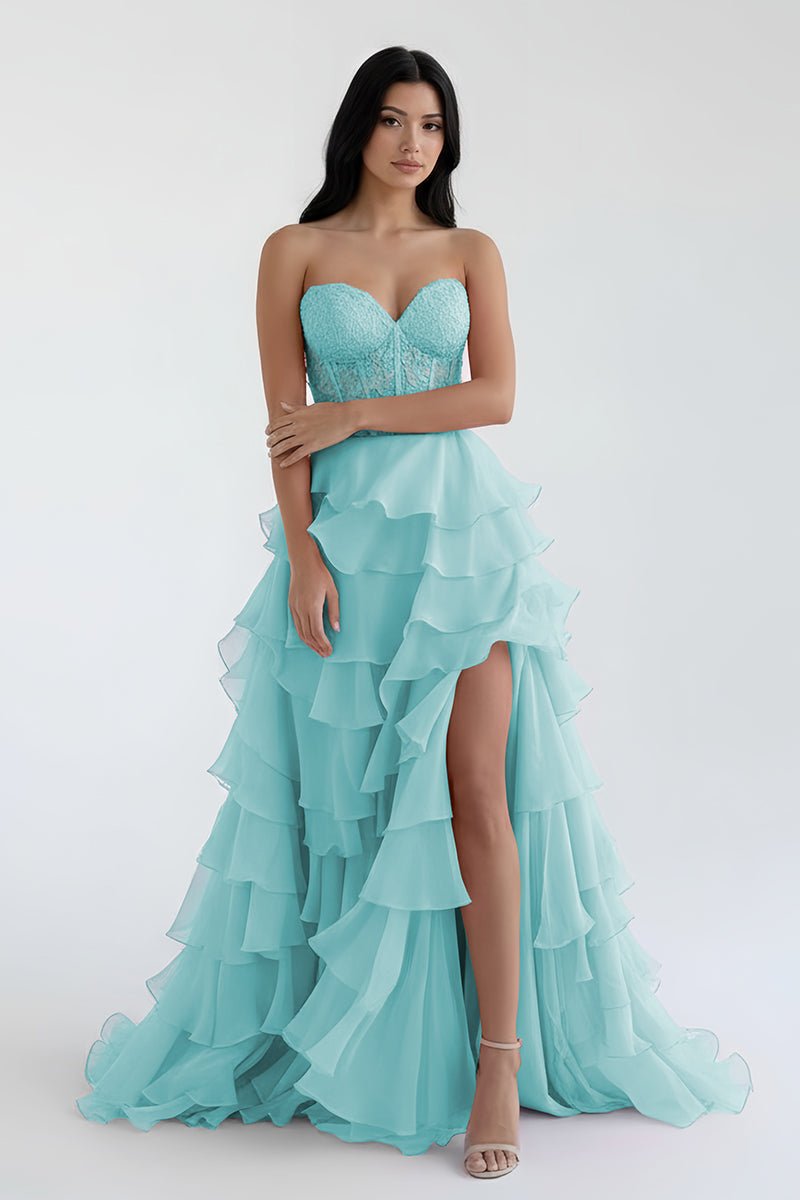 Blush Chiffon Evening Dress with Sweetheart Neckline and Ruffles