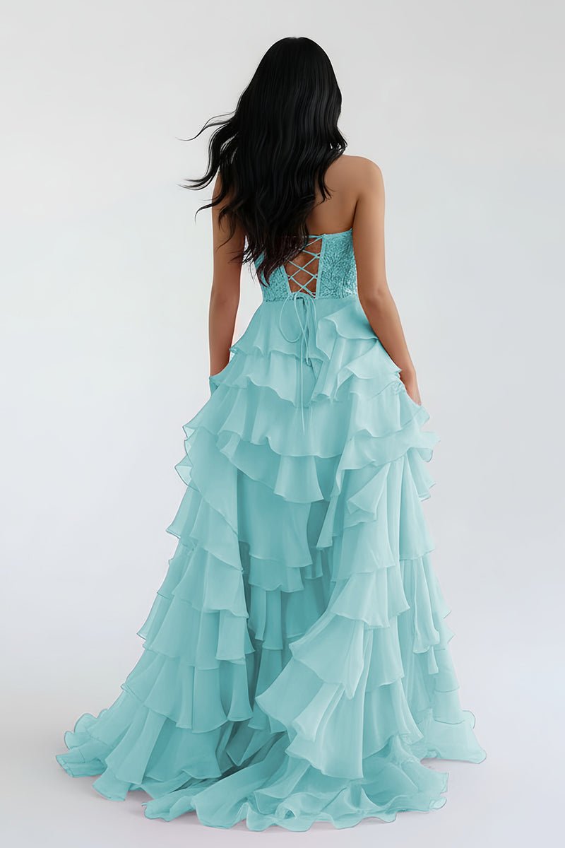 Blush Chiffon Evening Dress with Sweetheart Neckline and Ruffles