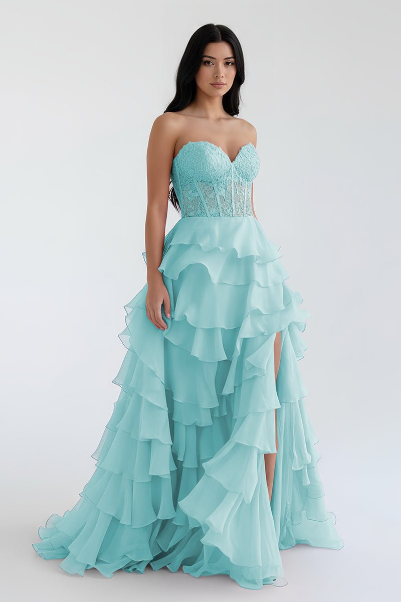 Blush Chiffon Evening Dress with Sweetheart Neckline and Ruffles