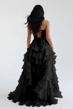 Blush Chiffon Evening Dress with Sweetheart Neckline and Ruffles