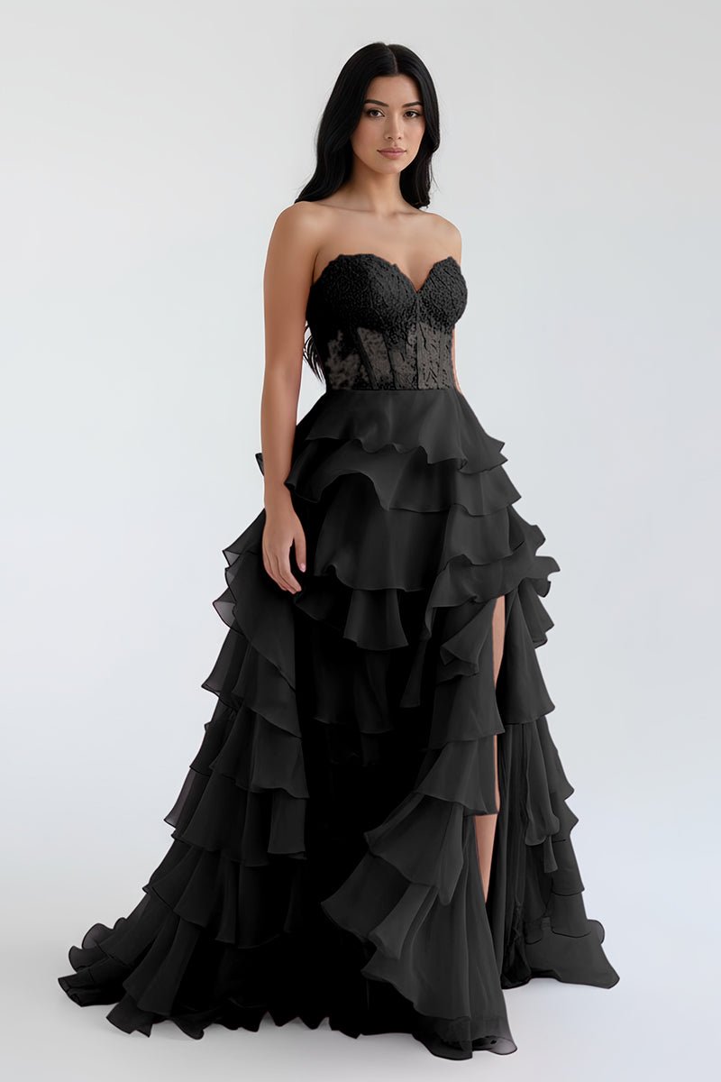 Blush Chiffon Evening Dress with Sweetheart Neckline and Ruffles
