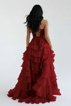 Blush Chiffon Evening Dress with Sweetheart Neckline and Ruffles