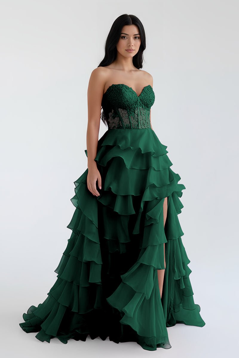 Blush Chiffon Evening Dress with Sweetheart Neckline and Ruffles