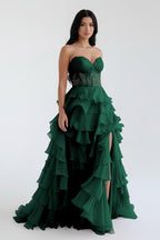 Blush Chiffon Evening Dress with Sweetheart Neckline and Ruffles