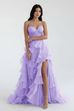 Blush Chiffon Evening Dress with Sweetheart Neckline and Ruffles