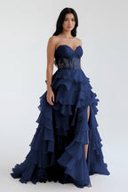 Blush Chiffon Evening Dress with Sweetheart Neckline and Ruffles