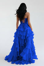 Blush Chiffon Evening Dress with Sweetheart Neckline and Ruffles