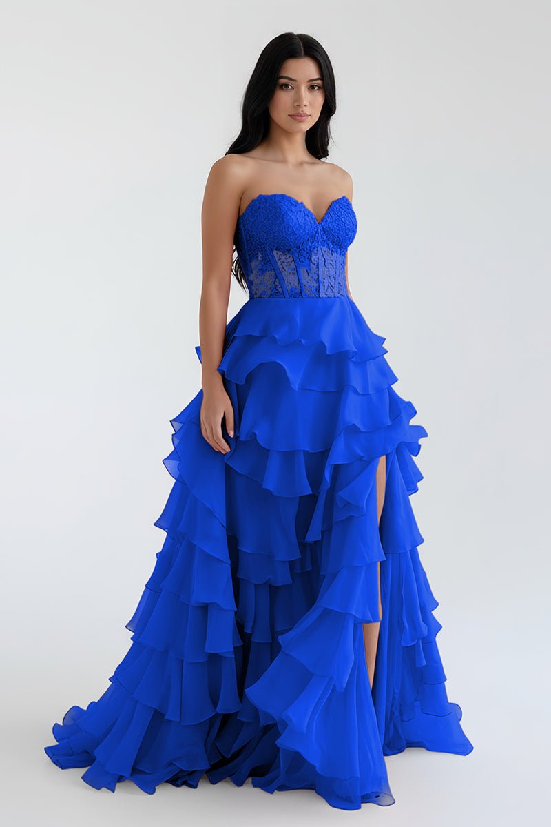 Blush Chiffon Evening Dress with Sweetheart Neckline and Ruffles