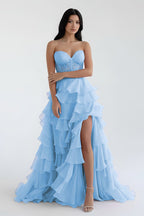 Blush Chiffon Evening Dress with Sweetheart Neckline and Ruffles