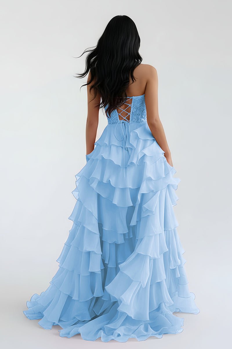 Blush Chiffon Evening Dress with Sweetheart Neckline and Ruffles