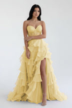 Blush Chiffon Evening Dress with Sweetheart Neckline and Ruffles