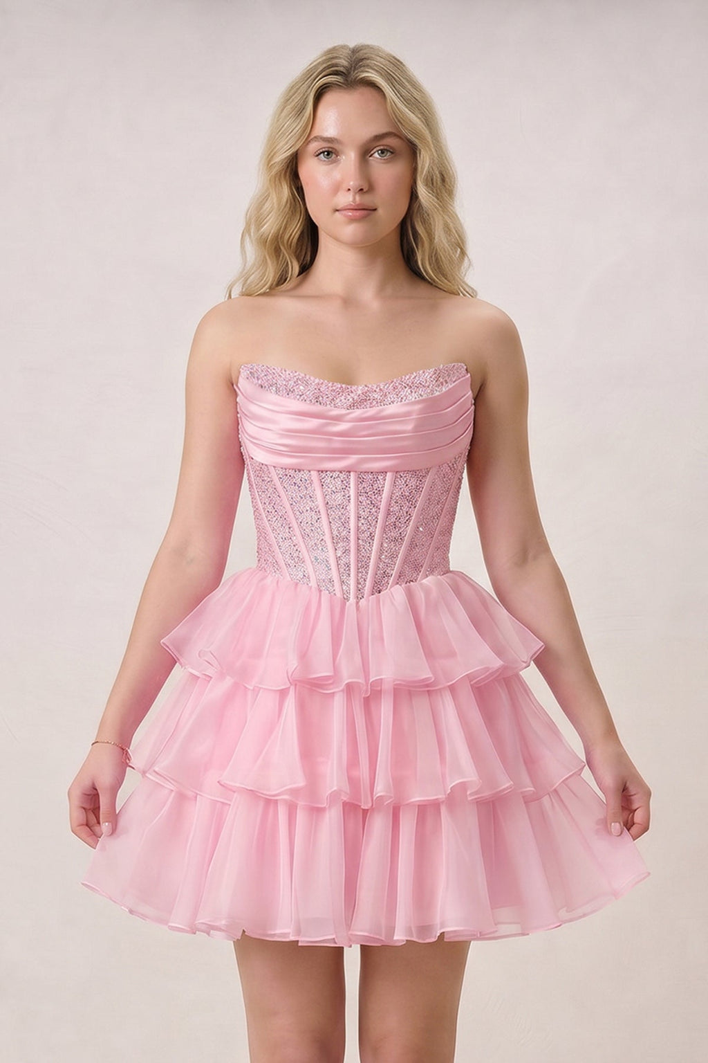 Diantha Pink front view homecoming dress