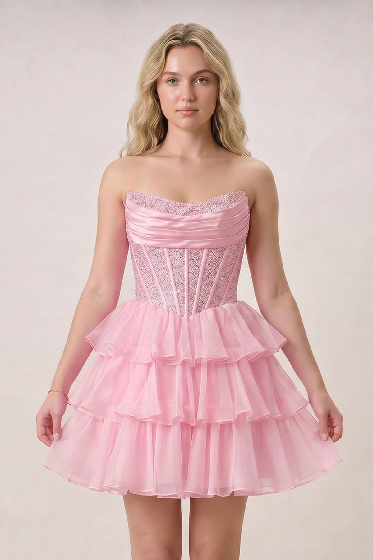 Black Strapless A Line Chiffon Beaded Mini Homecoming Dresses With Ruffles