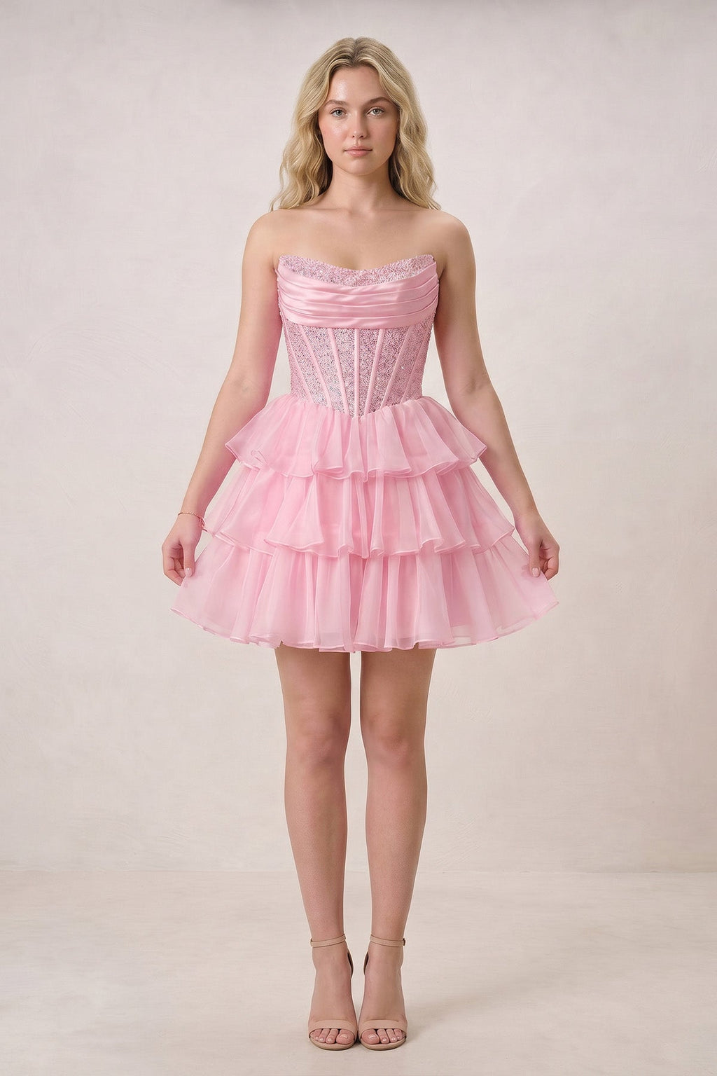 Black Strapless A Line Chiffon Beaded Mini Homecoming Dresses With Ruffles