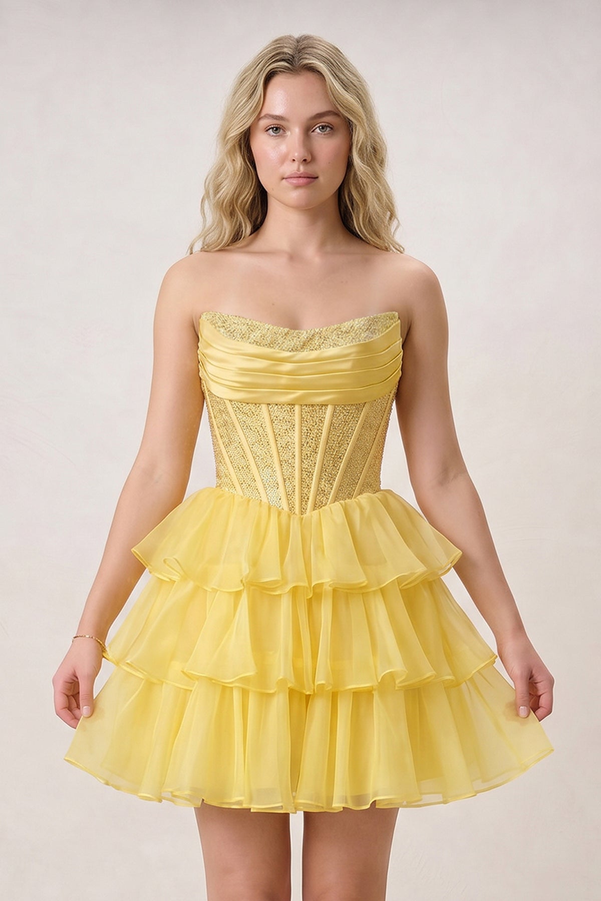 Black Strapless A Line Chiffon Beaded Mini Homecoming Dresses With Ruffles