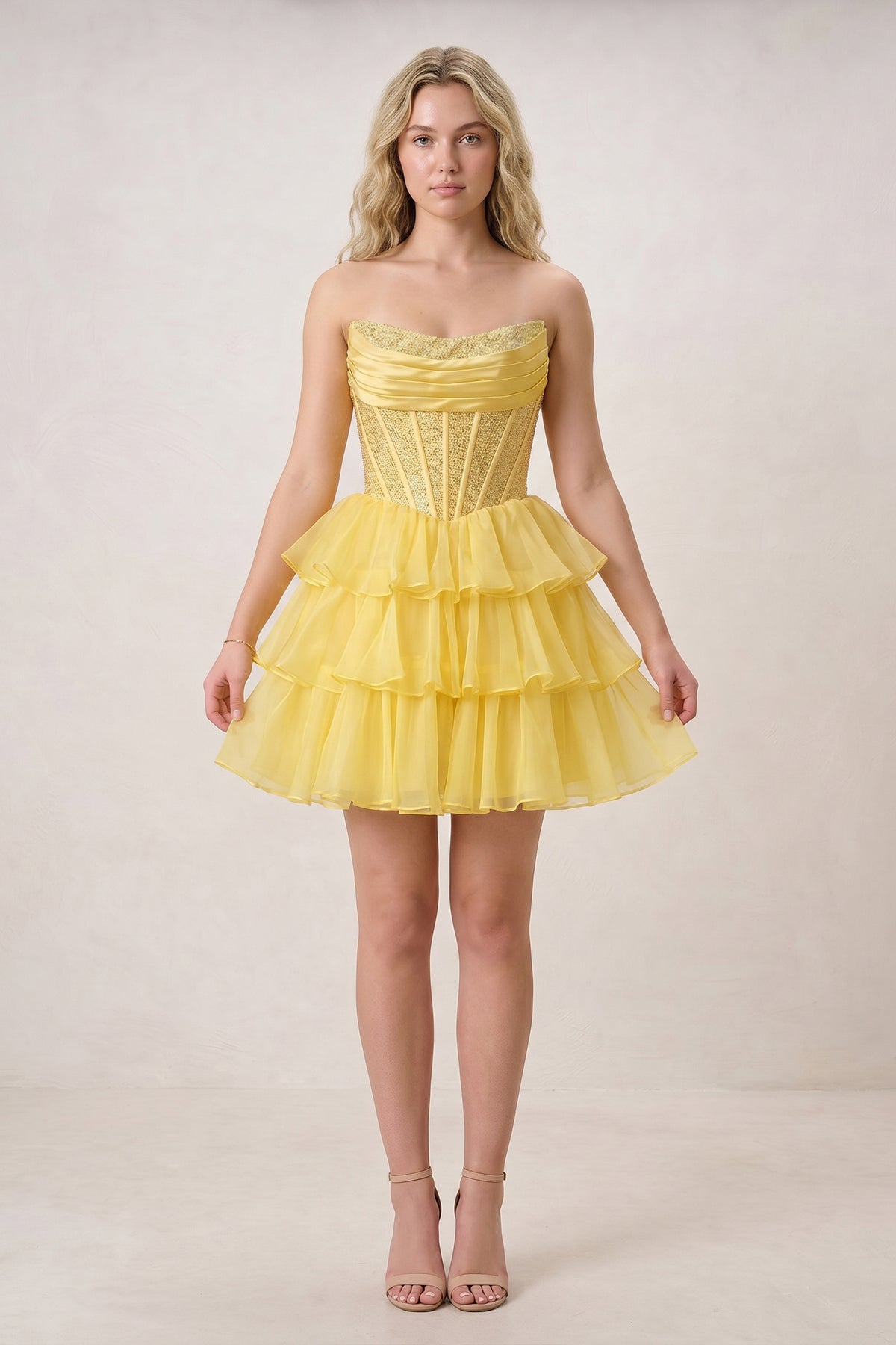 Black Strapless A Line Chiffon Beaded Mini Homecoming Dresses With Ruffles