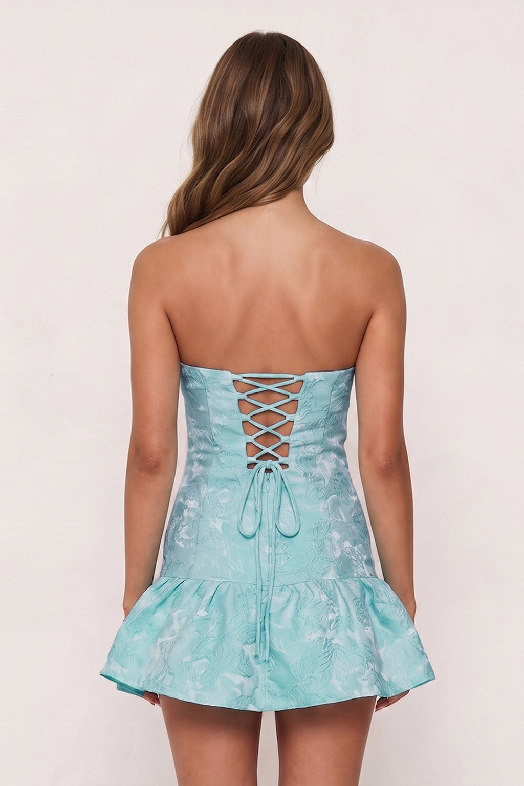 Evanna Aqua back view homecoming dress