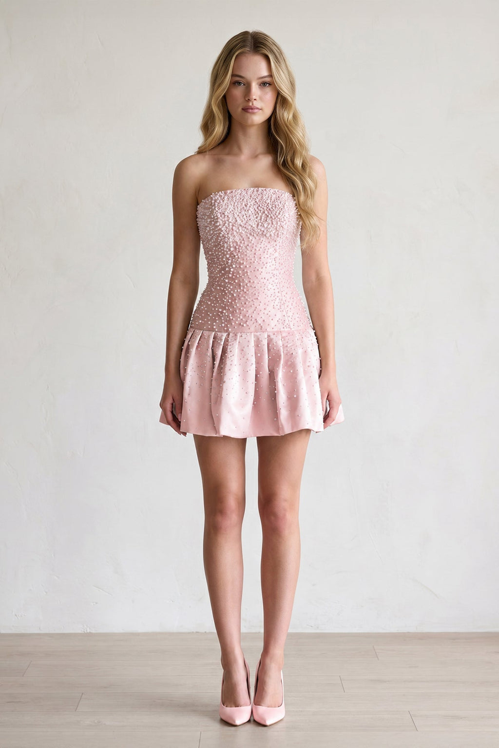Aqua Pearl A-Line Strapless Satin Homecoming Dress With Lace-up Back