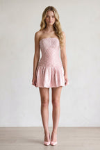 Aqua Pearl A-Line Strapless Satin Homecoming Dress With Lace-up Back
