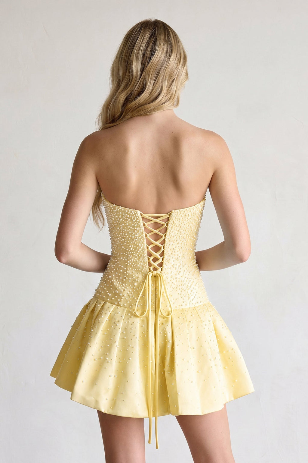 Aqua Pearl A-Line Strapless Satin Homecoming Dress With Lace-up Back