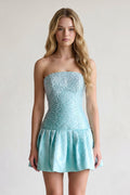 Aqua Pearl A-Line Strapless Satin Homecoming Dress With Lace-up Back